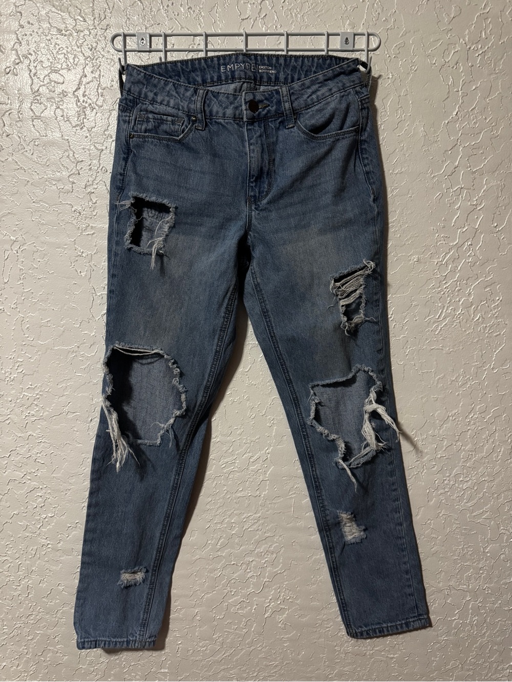 Empyre Easton Boyfriend Light Wash Denim Distressed Destroyed Jeans